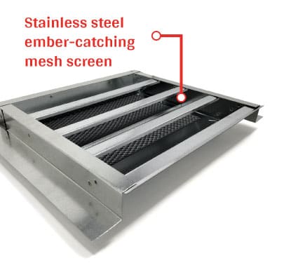 gable vent with stainless steel ember-catching mesh screen