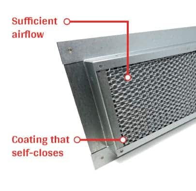 soffit vent with sufficient airflow and a coating that self-closes under extreme heat