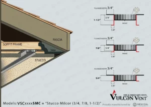 Vulcan Continuous Soffit Vent: Stucco/Milcor Flange